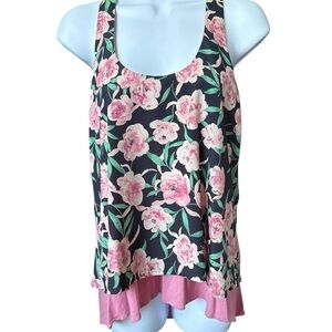 Collective Concepts Black and Pink Ruffled Tank Top EUC